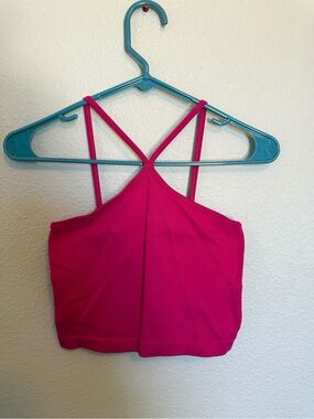 Aura Hot Pink Ribbed Crop Top with Strappy Front